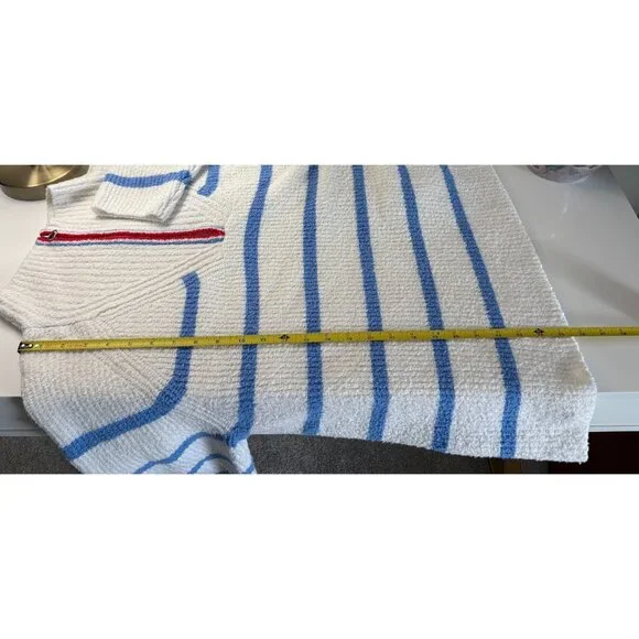 Talbots Size 2X White & Blue Striped 1/4 Zip Mock T Pullover Sweater - Picture 12 of 12